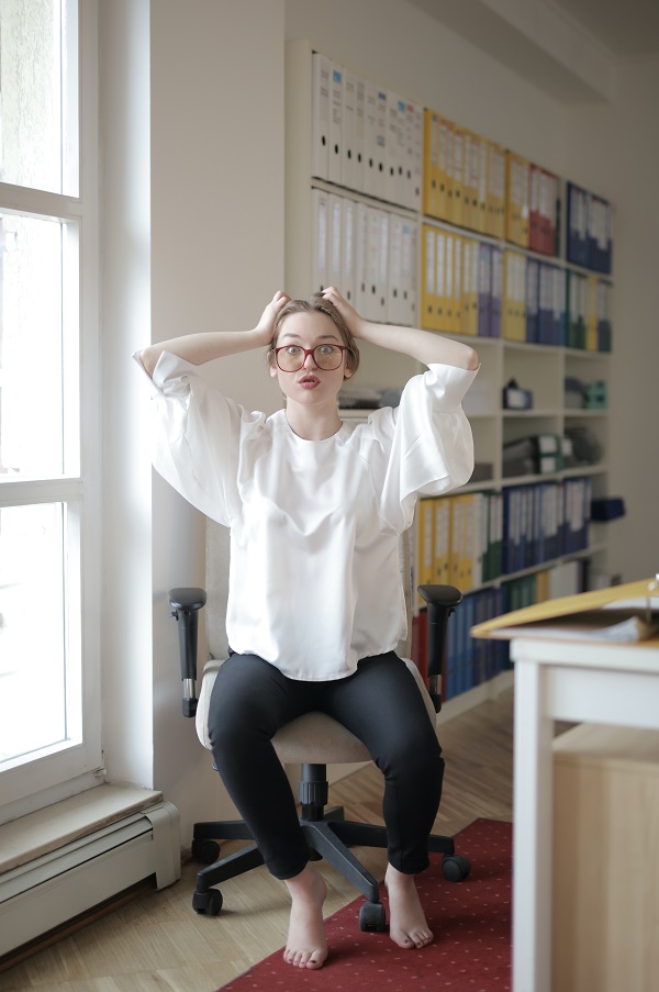 shocked woman in office